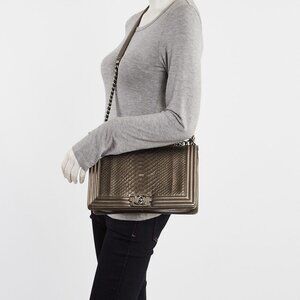 Chanel Metallic Grey Python and Leather New Medium Boy Bag